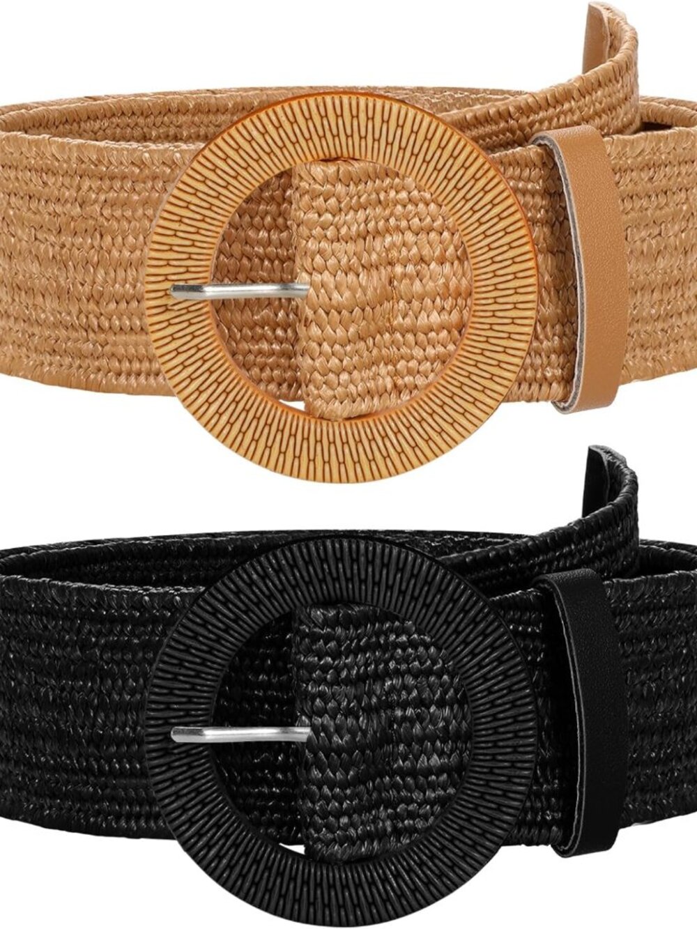 2 Pack Straw Woven Elastic Belt Braided Stretch Wide Boho Rattan Waist Belt for - Picture 1 of 6